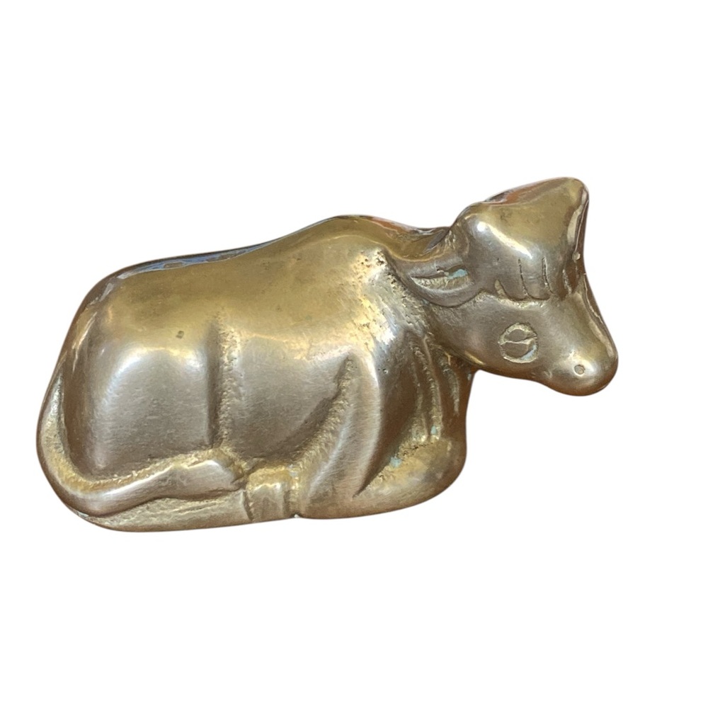 Vintage Brass Cow Bull Figure Figurine 1.5" Tall 2.5" Long